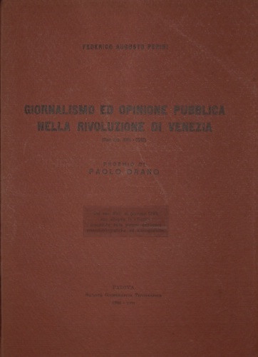 Giornalismo ed opinione pubblica nella Rivoluzione di Venezia fine sec. …