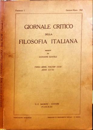 Giornale critico della filosofia italiana. Fondato da Giovanni Gentile. Terza …