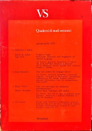 Quaderni di studi semiotici. Gennaio - aprile 1973. VS 4.
