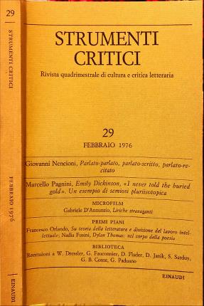 Strumenti critici 29. Febbraio 1976. Rivista quadrimestrale di cultura e …