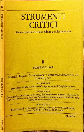 Strumenti critici 8. Febbraio 1969. Rivista quadrimestrale di cultura e …