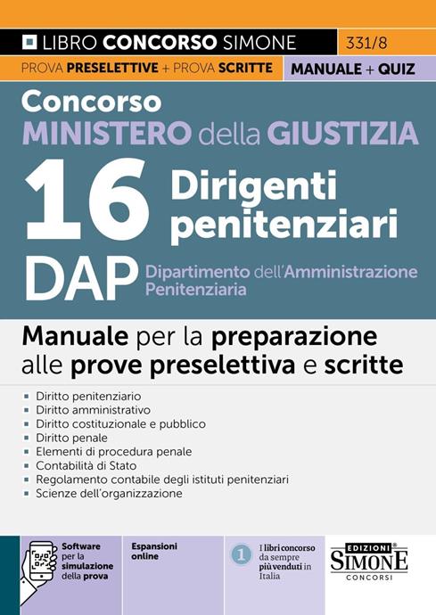 331/8 CONCORSO MINISTERO DELLA GIUSTIZIA 16 DIRIGENTI PENITENZIARI DAP DIPARTIMENTO …