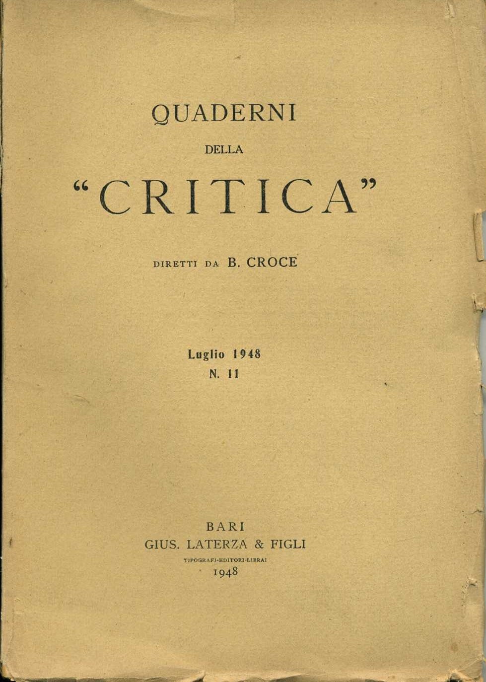 quaderni della critica n. 11 luglio 1948 benedetto croce