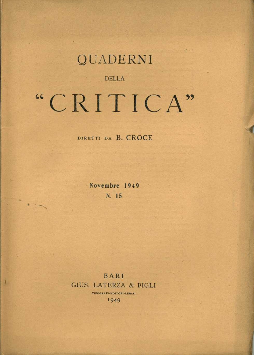 quaderni della critica n. 15 novembre 1949 benedetto croce