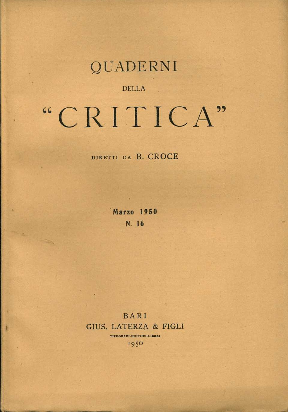 quaderni della critica n.16 marzo 1950 benedetto croce