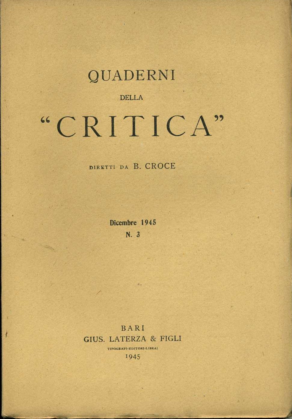 quaderni della critica n.3 dicembre 1945 benedetto croce