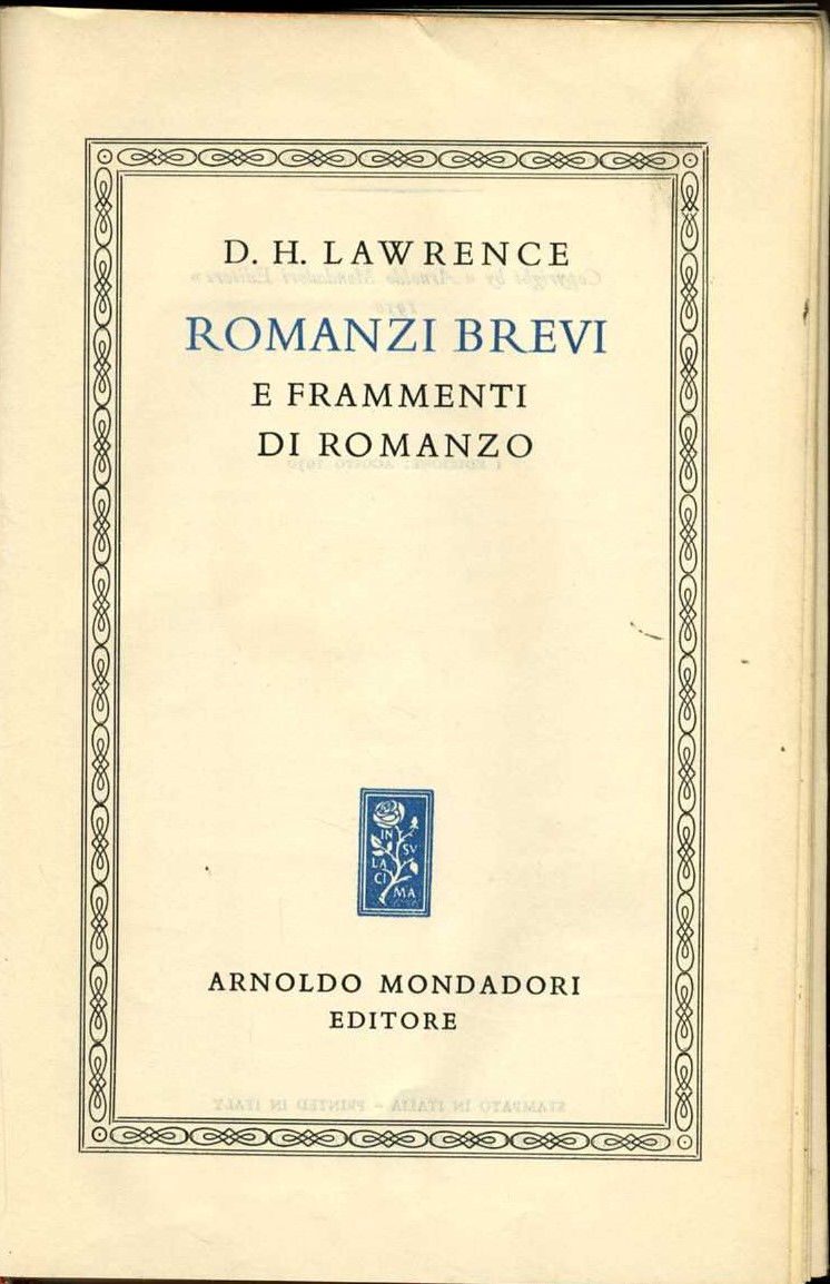 Romanzi brevi e frammenti di romanzo d.h. lawrence