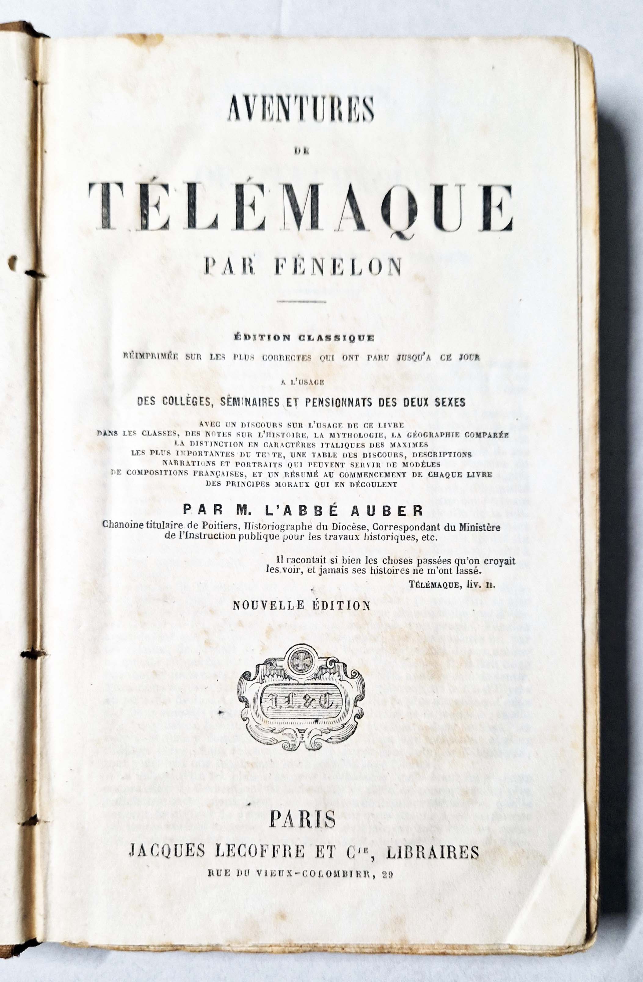 Aventures de Telemaque par Fenelon - Edition classique reimprimee sur …