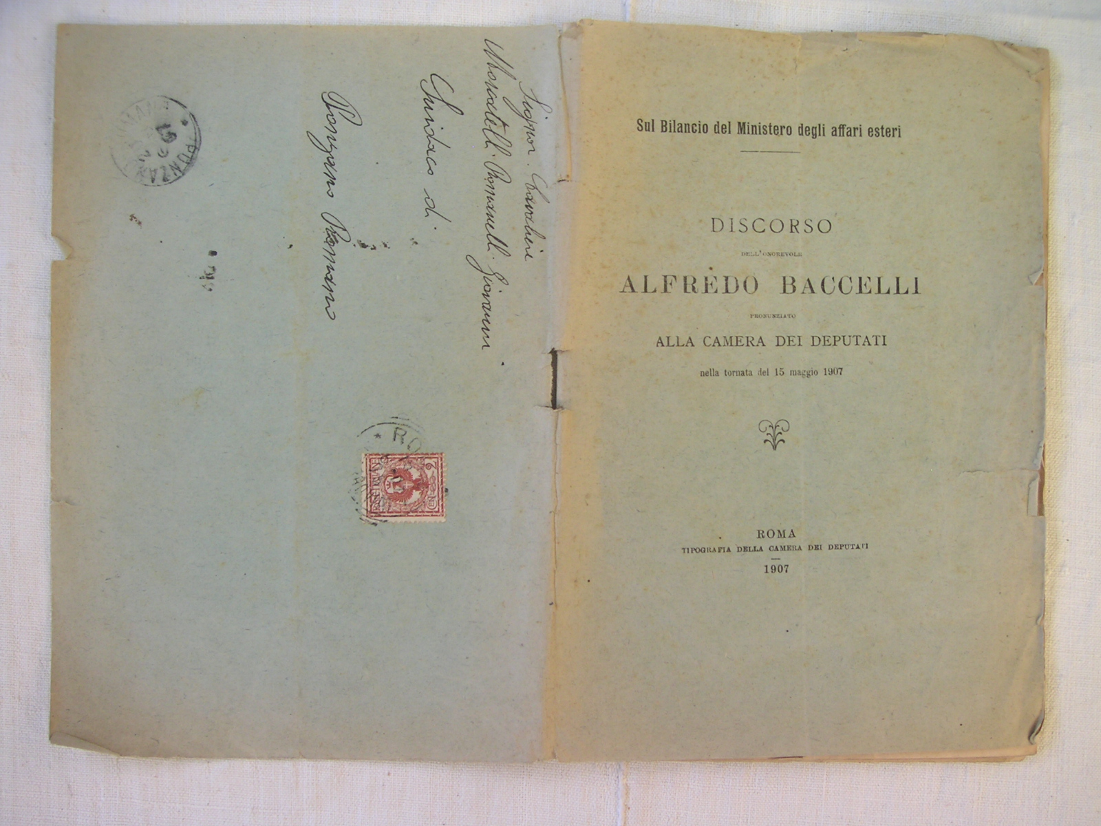 Sul bilancio del Ministero degli Affari Esteri. Discorso dell'Onorevole Alfredo …