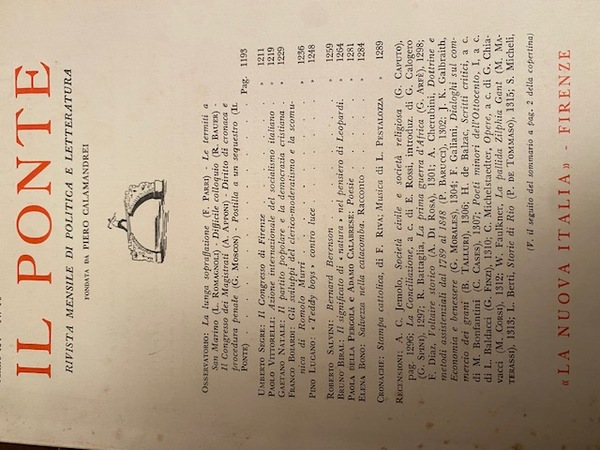 IL PONTE. RIVISTA MENSILE DI POLITICA E LETTERATURA. ANNO XV. …