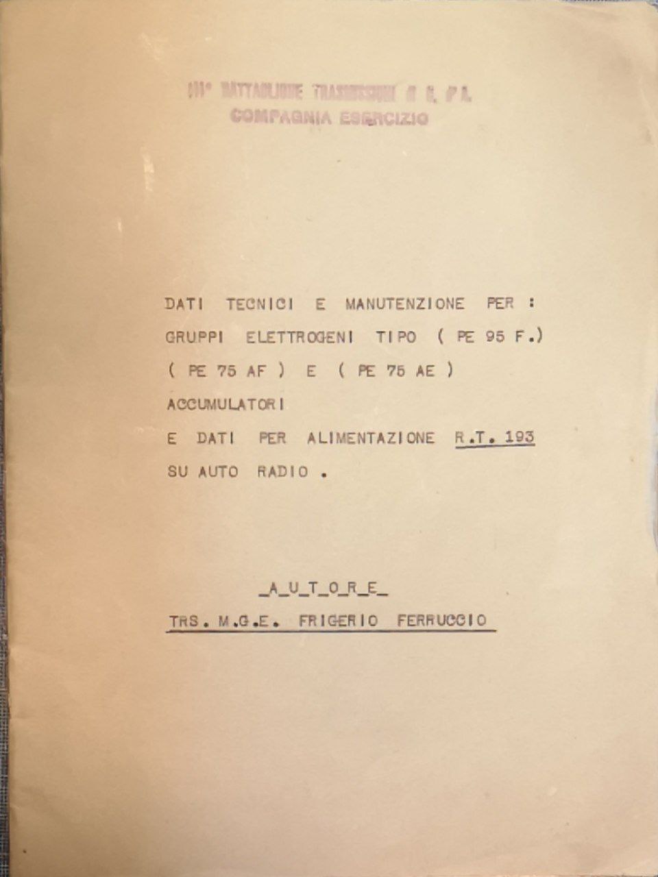Dati tecnici e manutenzione per: gruppi elettrogeni tipo (pe 95 …