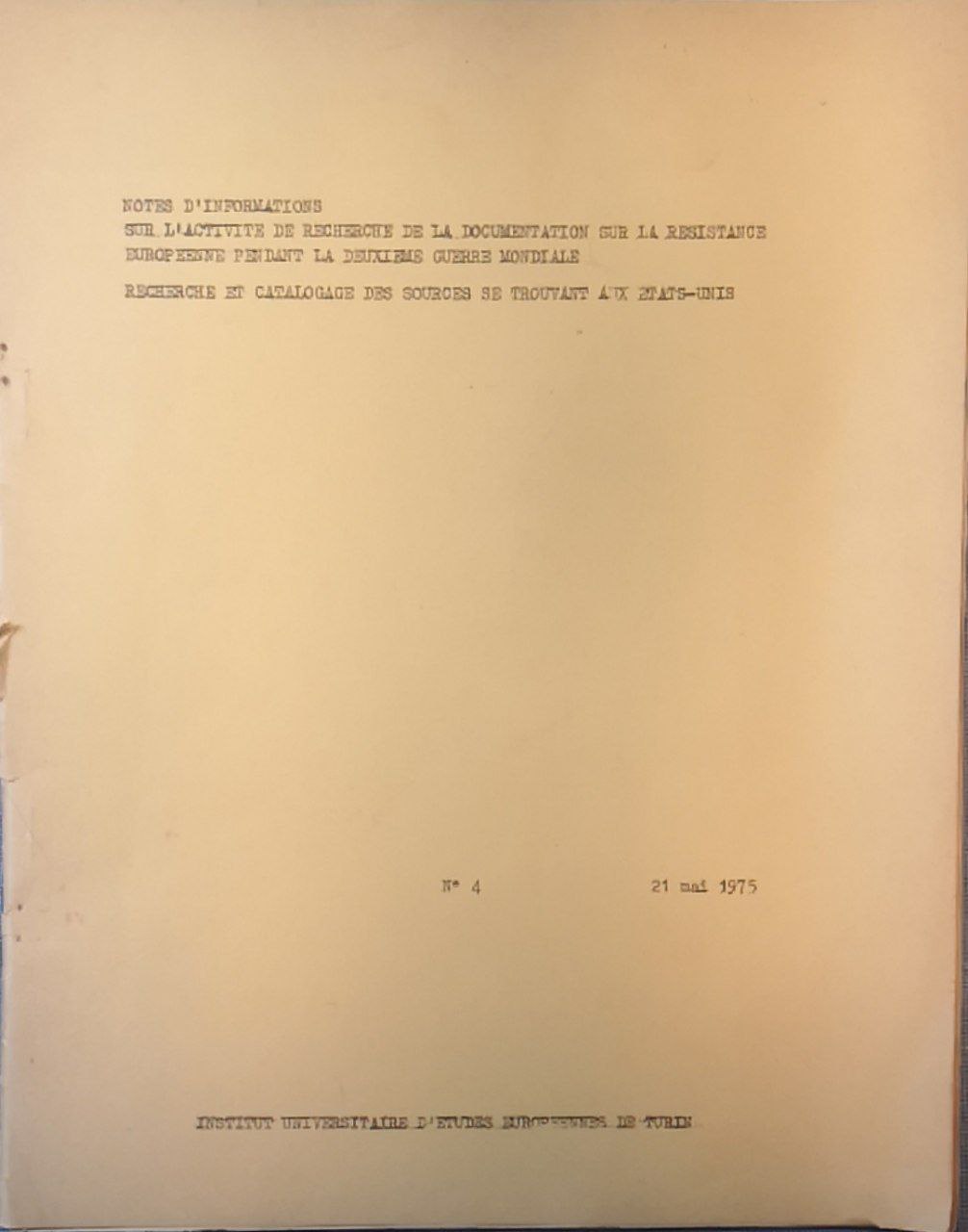 Notes d'infromations sur l'activité de recherche de la documentation sur …