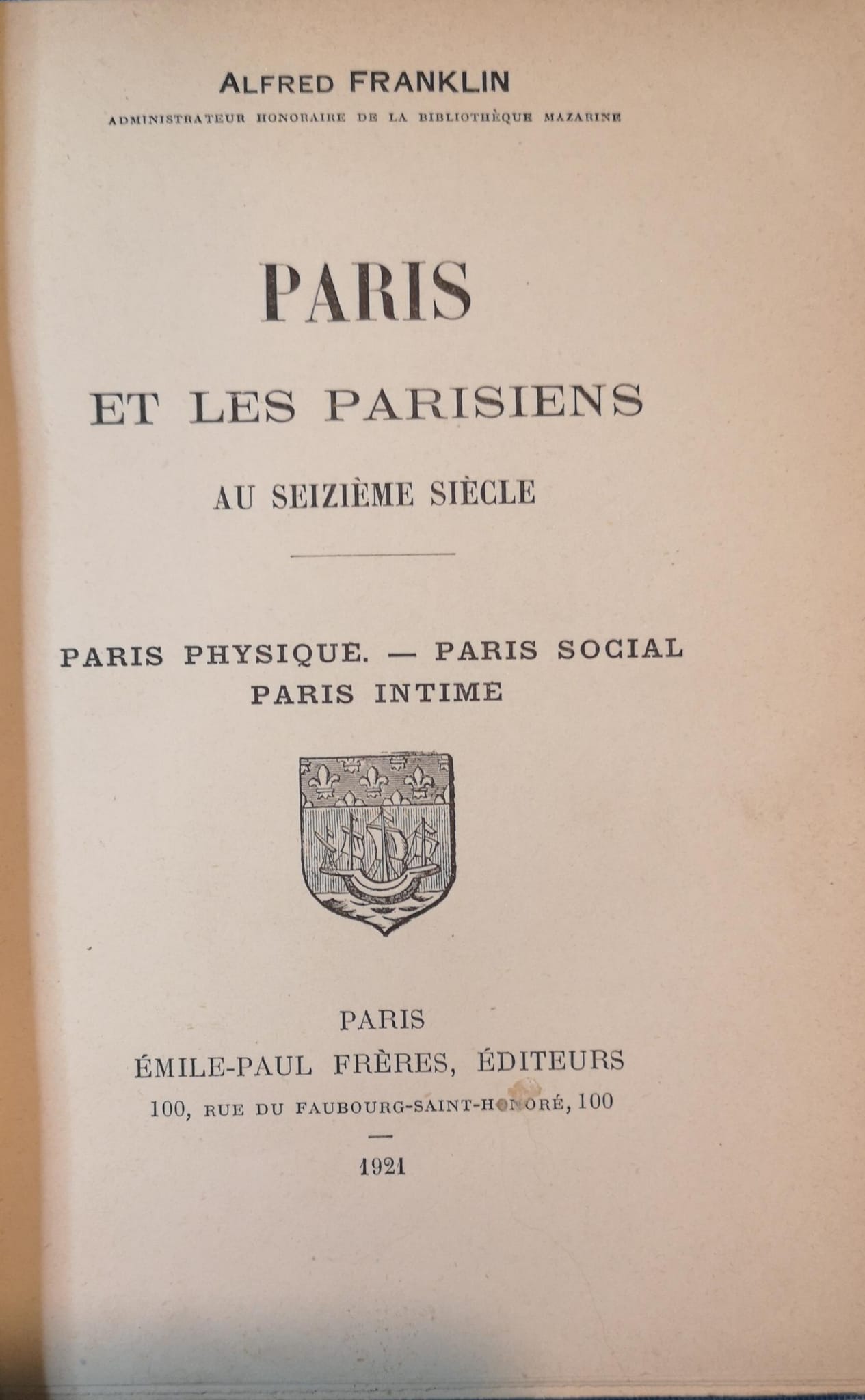 Paris et les parisiens au seizième siecle