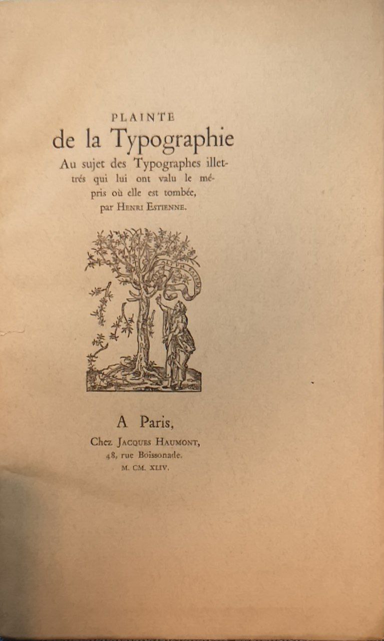 Plainte de la typographie: Au sujet des Typographes illettrés qui …