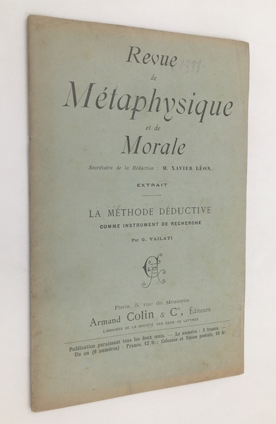 La METHODE DEDUCTIVE comme INSTRUMENT de RECHERCHE. Estratto da: Revue …