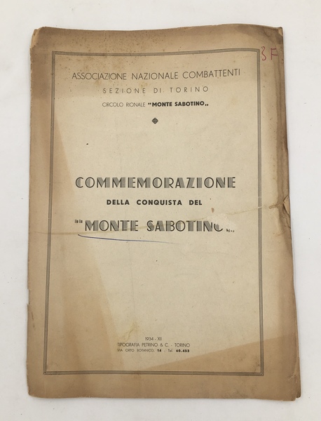 Commemorazione della CONQUISTA del "Monte SABOTINO". orazione pronunziata il 31 …