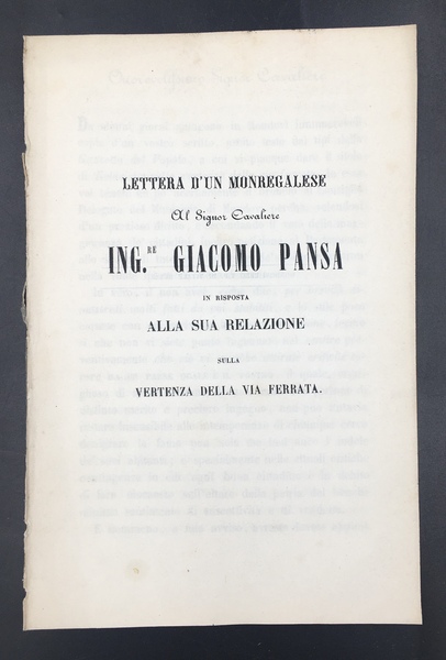 Lettera d'un MONREGALESE. Al Signor Cavaliere Ing.re Giacomo PANSA in …