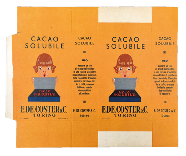 CACAO SOLUBILE. Cartoncino ILLUSTRATO a COLORI predisposto per essere ripiegato …