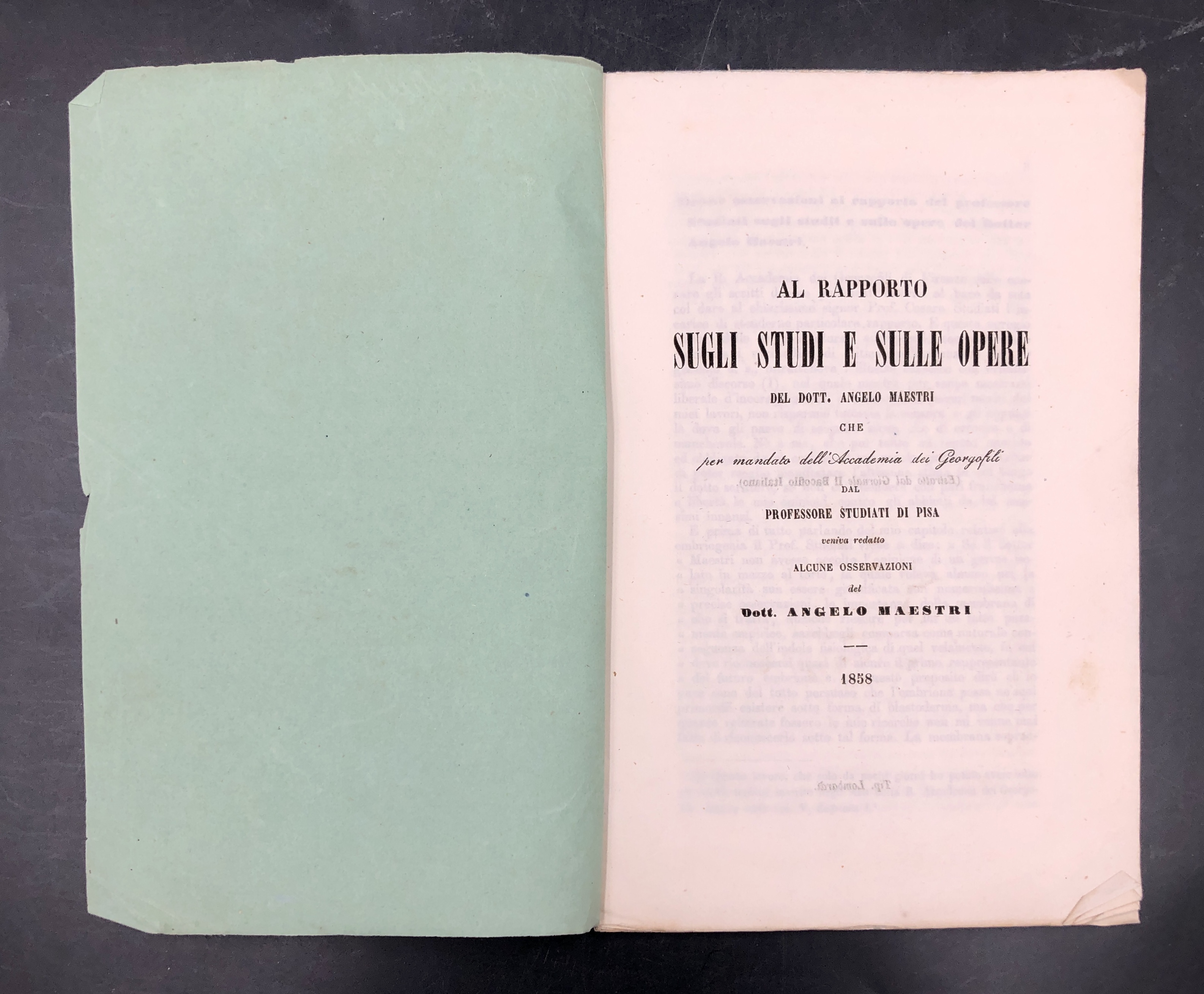 Al rapporto sugli studi e sulle opere del dott. Angelo …