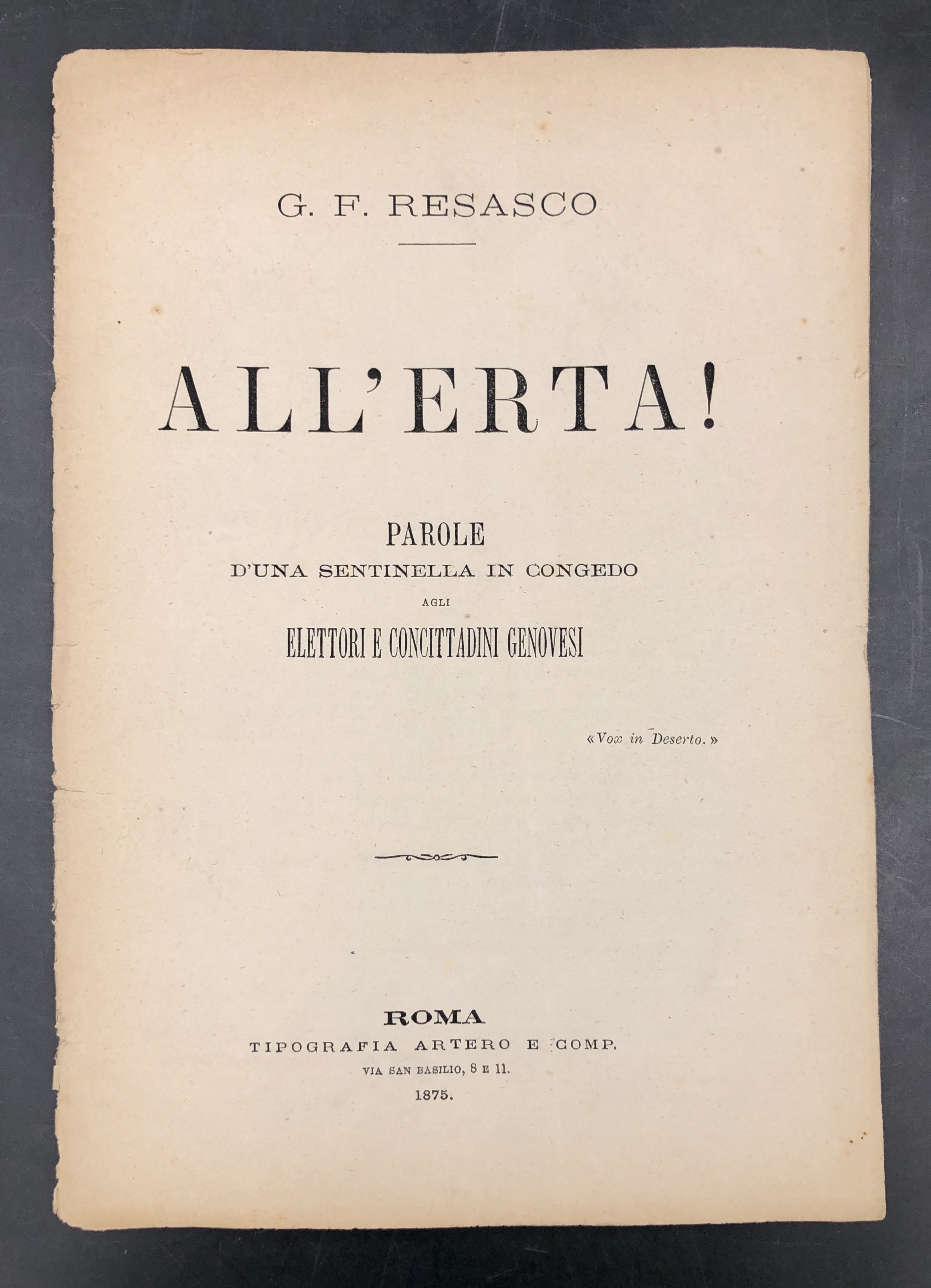 ALL'ERTA ! Parole d'una sentinella in congedo agli elettori e …