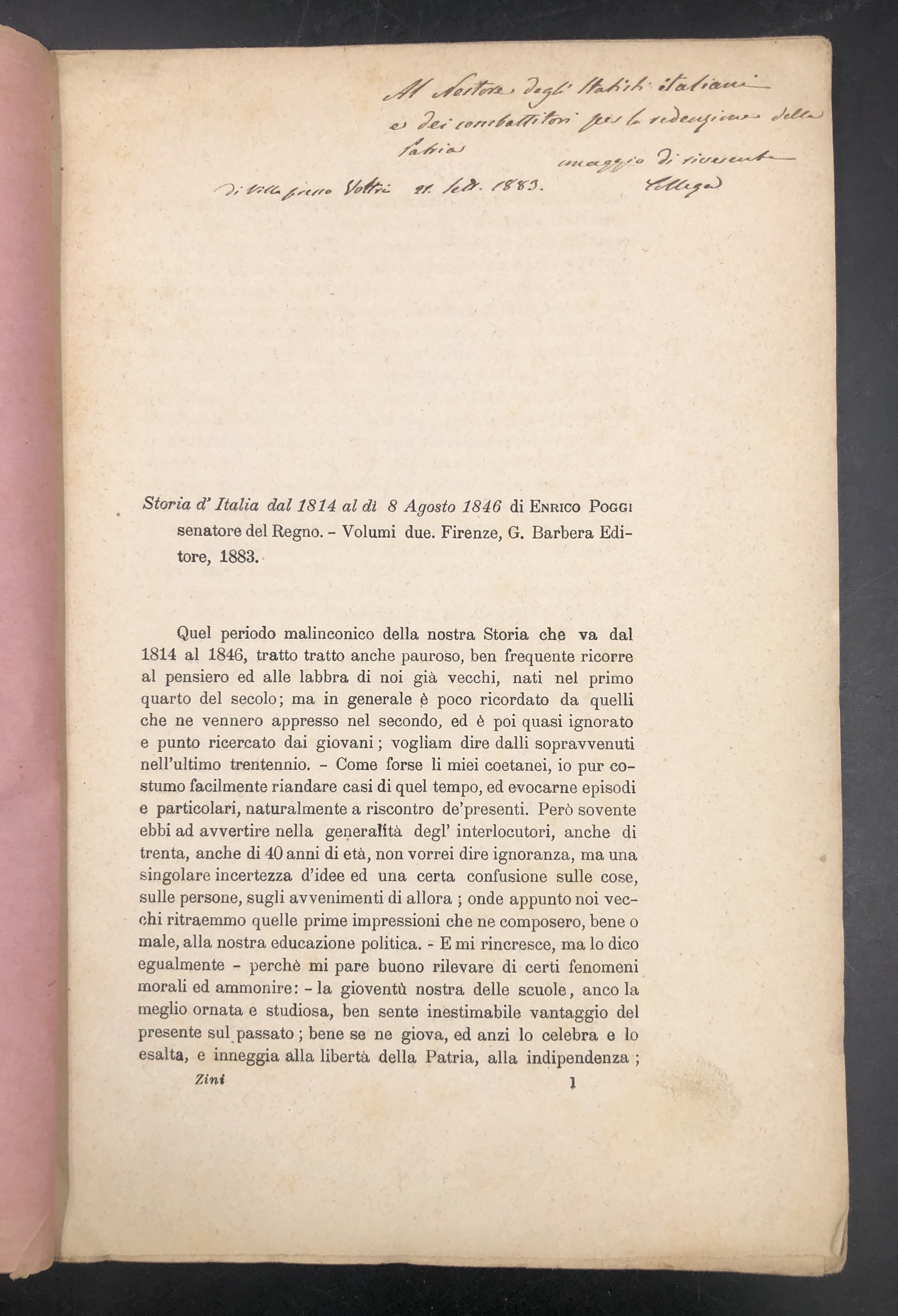 Ampia ed importante RECENSIONE dell'opera "STORIA d'ITALIA dal 1814 al …