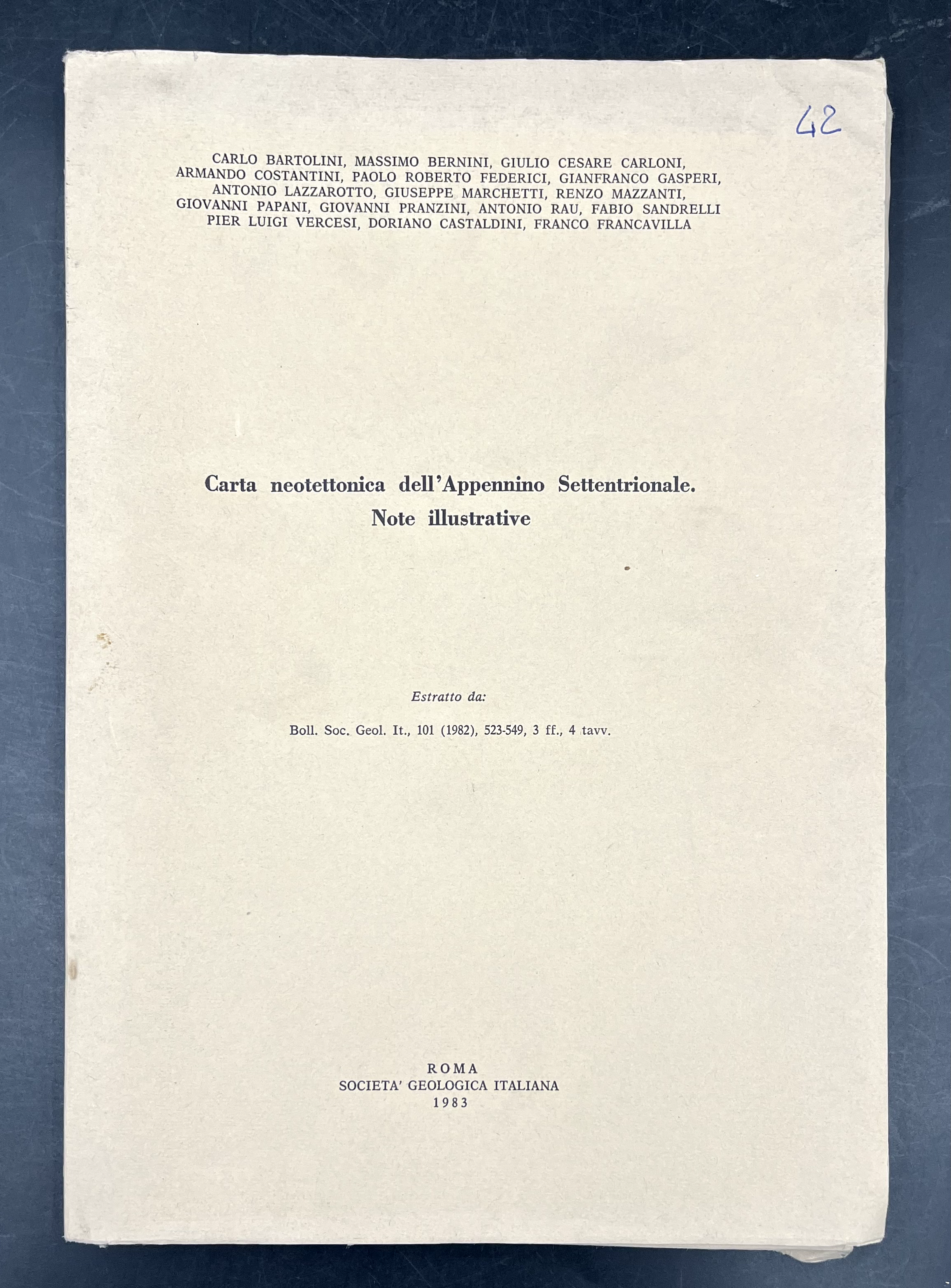 CARTA NEOTETTONICA dell'APPENNINO SETTENTRIONALE. Corposo estr. originale dal Boll. Soc. …