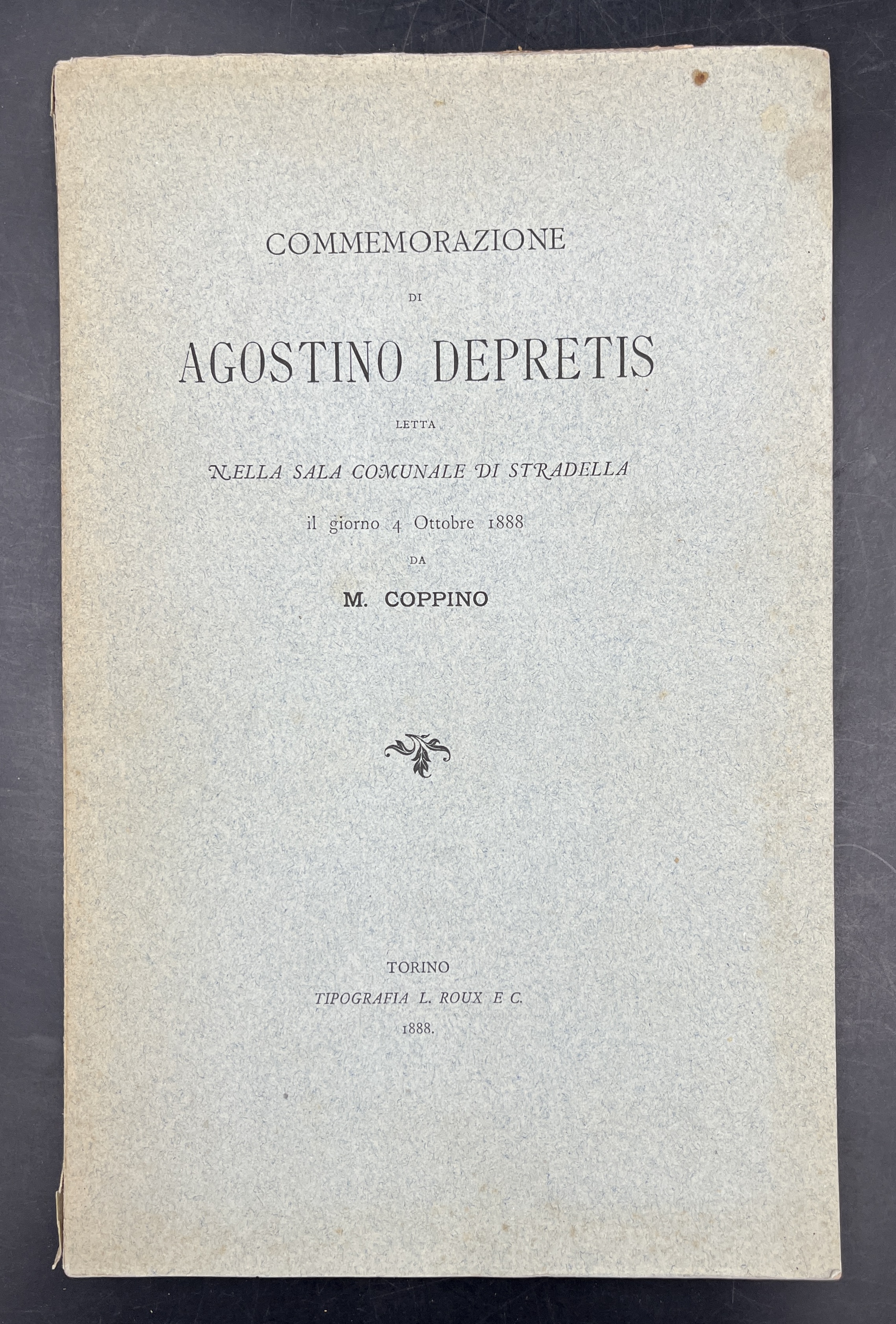 Commemorazione di Agostino DEPRETIS letto nella sala Comunale di STRADELLA