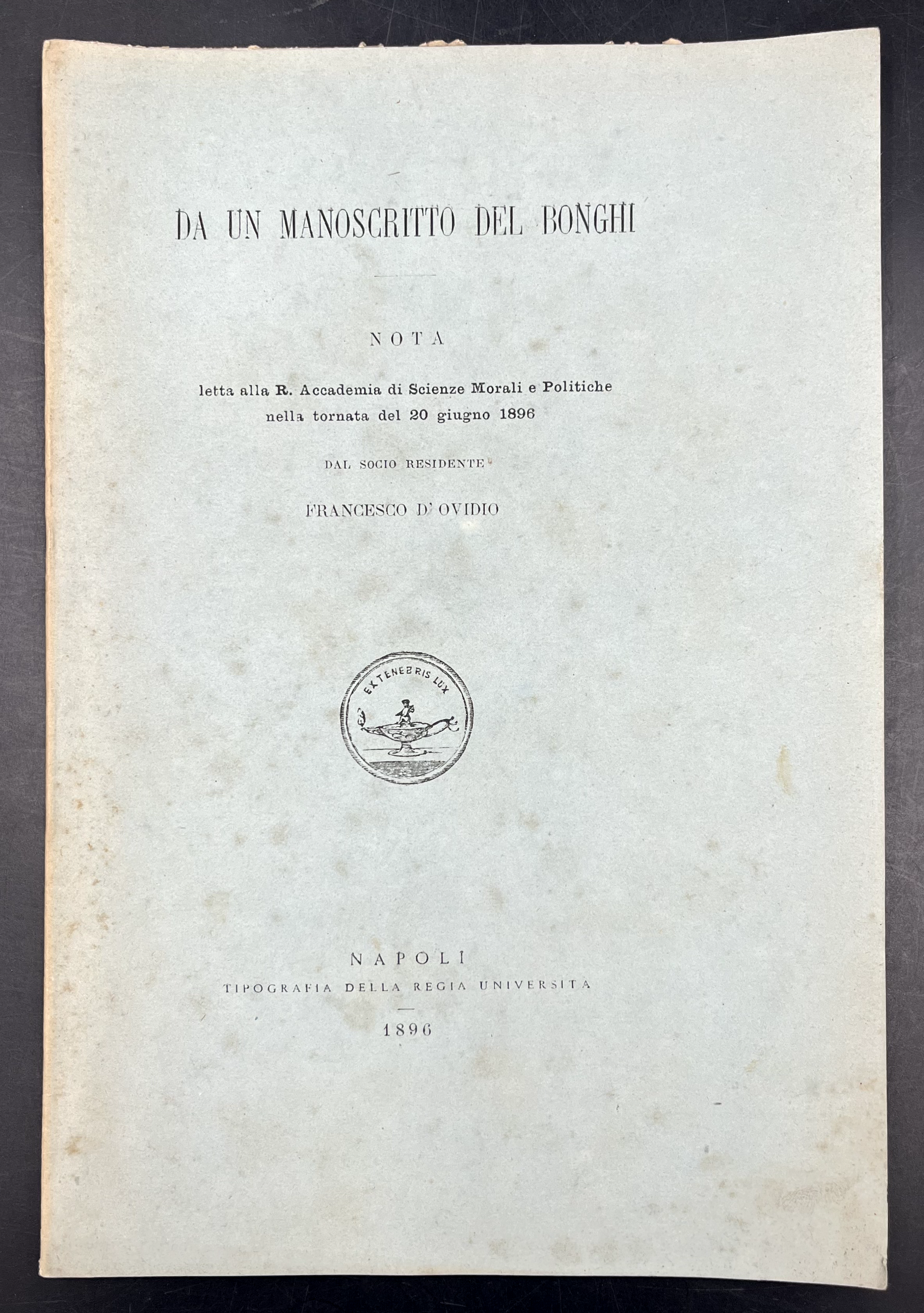 Da un MANOSCRITTO del BONGHI [su MANZONI e questione della …