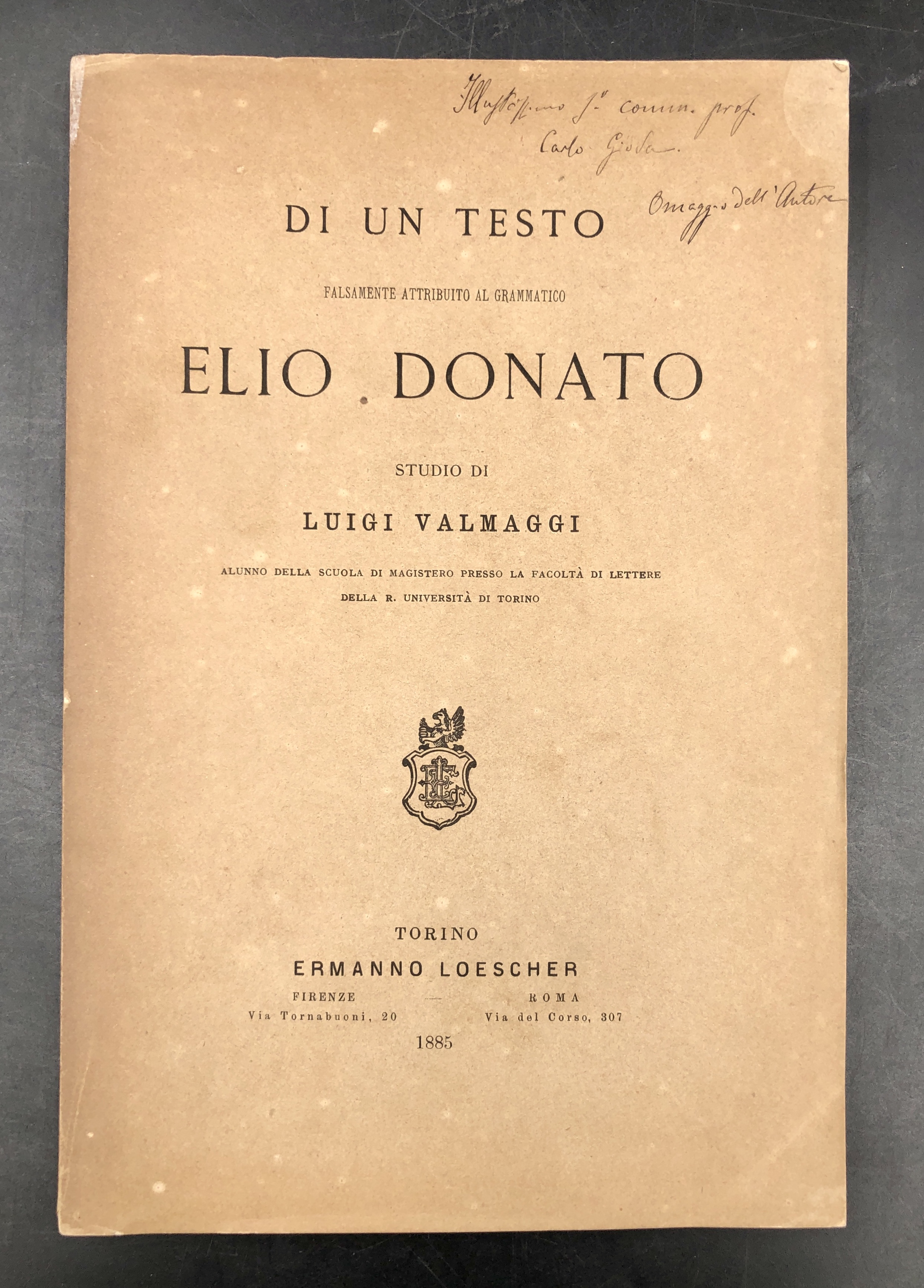 Di un TESTO falsamente attribuito al GRAMMATICO Elio DONATO. Studio. …