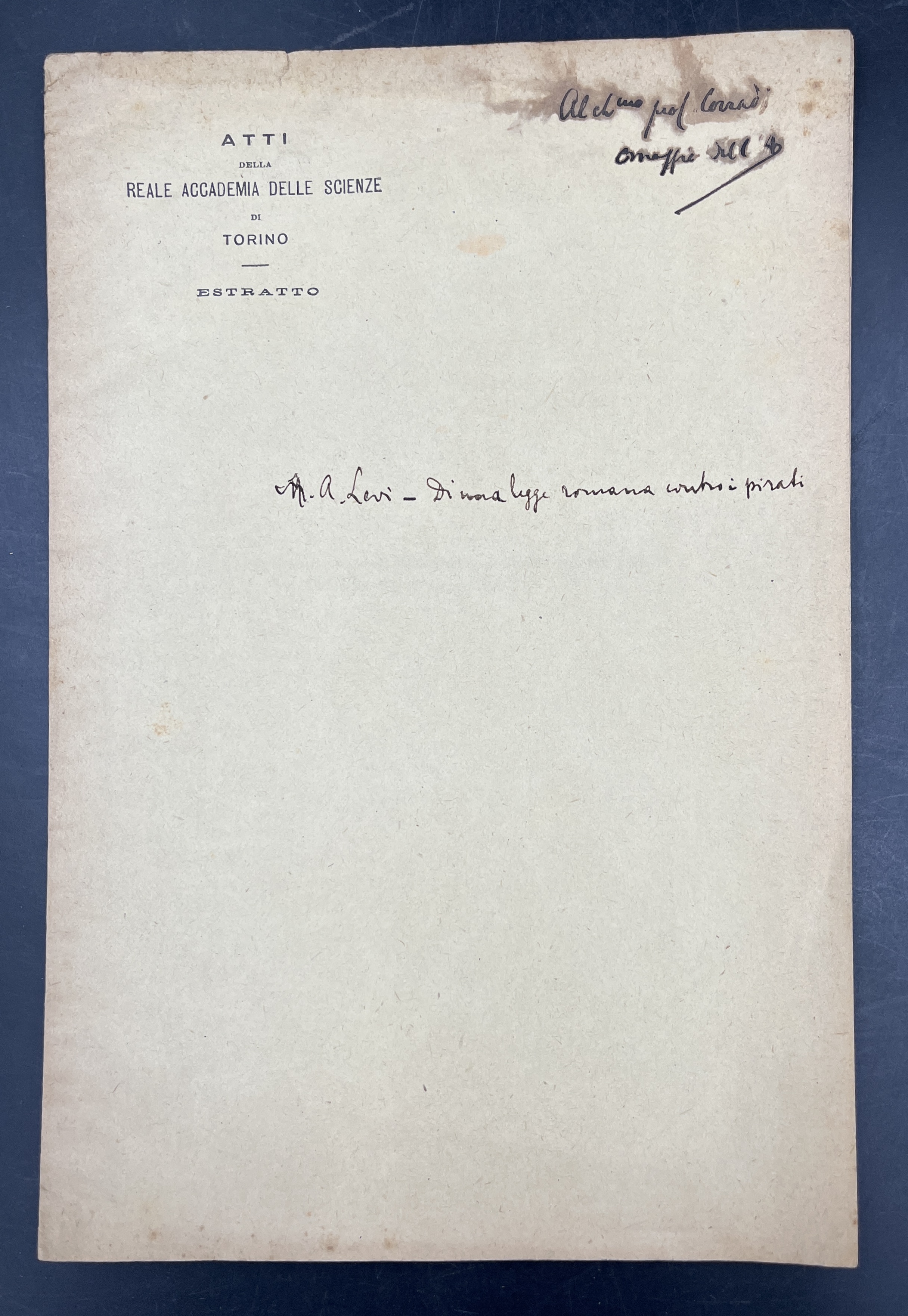 Di una LEGGE ROMANA contro i PIRATI. Nota. Estr. orig. …