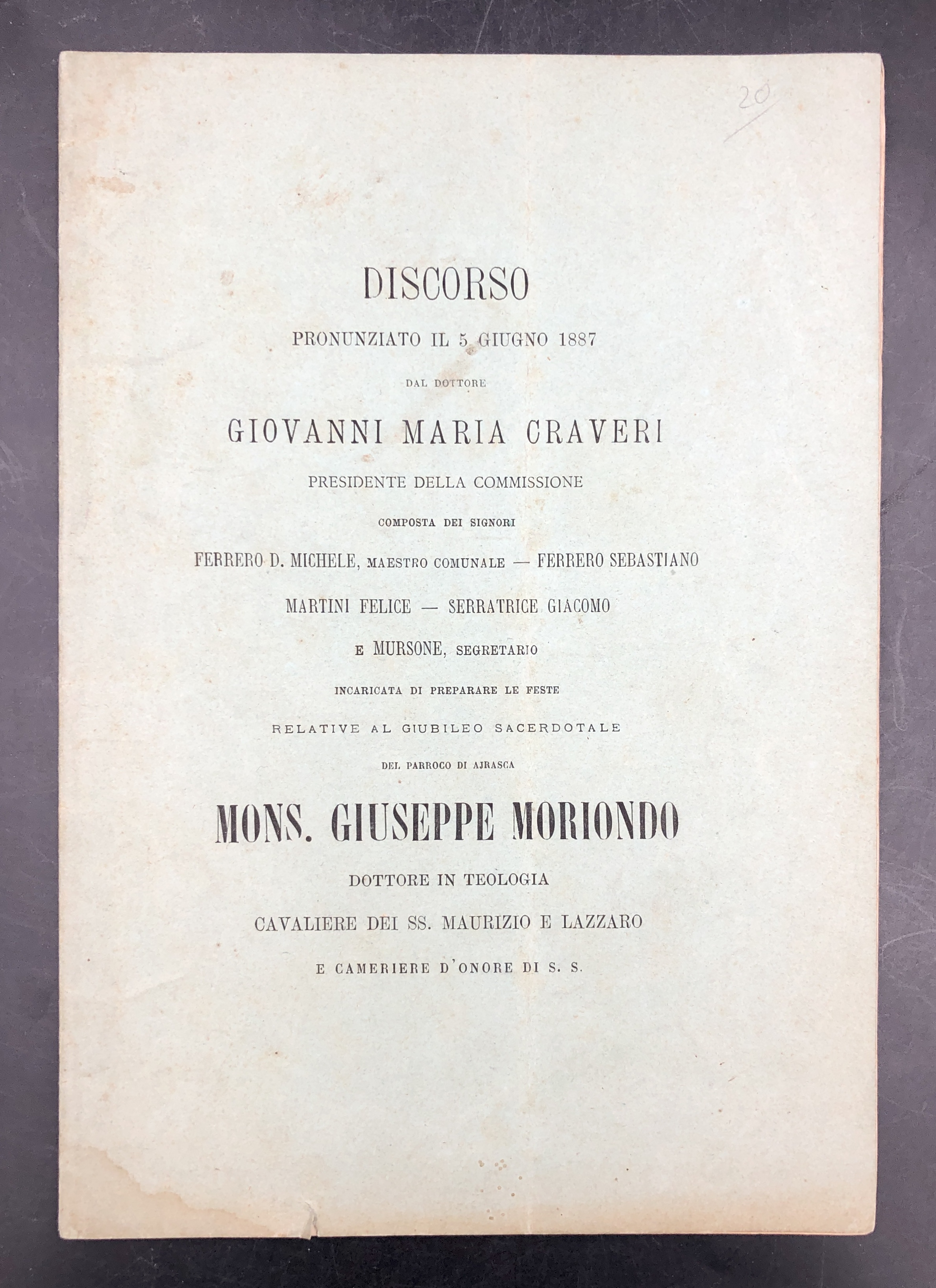 Discorso pronunziato il 5 giugno 1887 dal dottore G. M. …