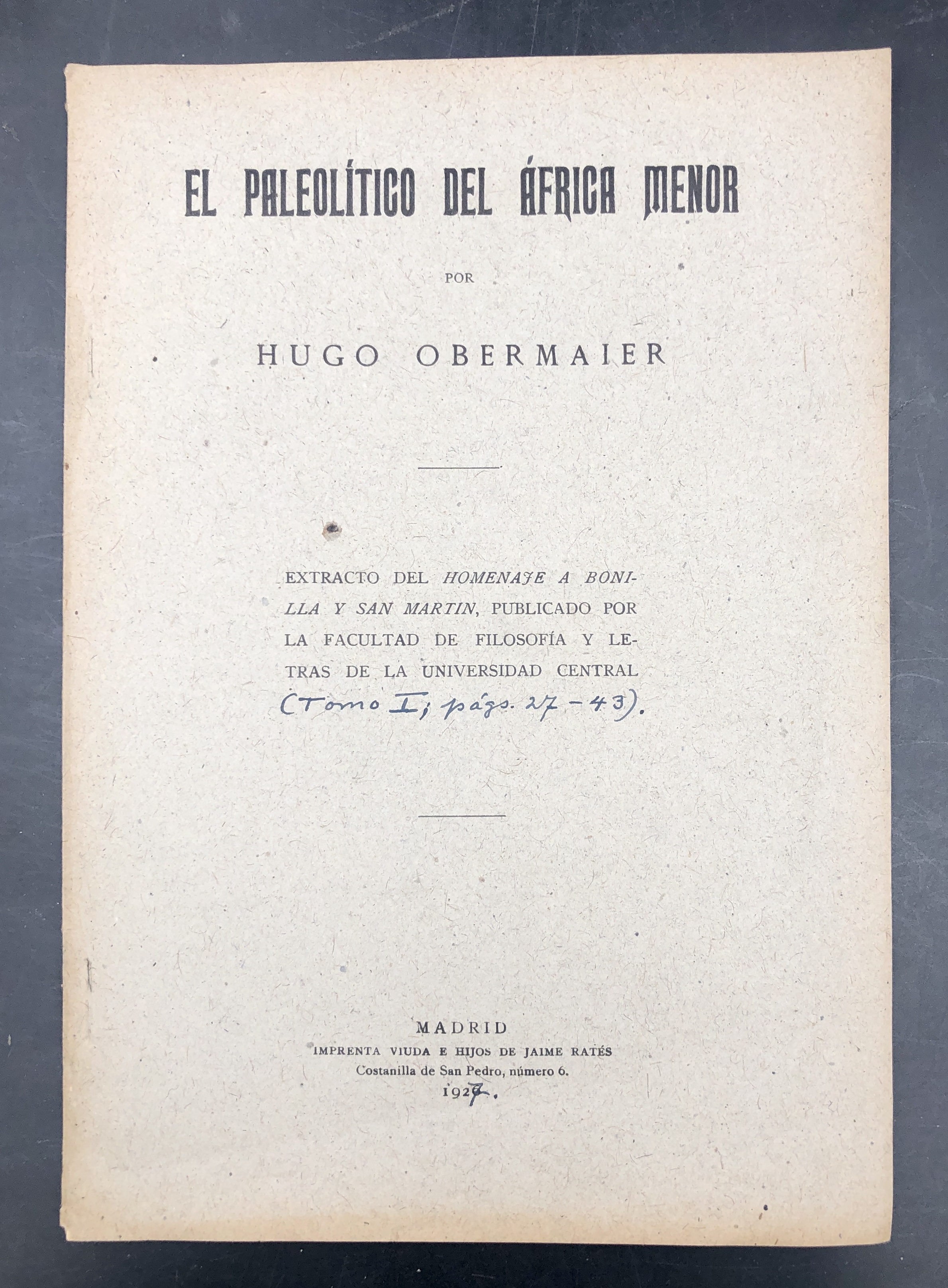 EL PALEOLÍTICO del ÁFRICA MENOR. Extracto [oroginal] del Homenaje a …