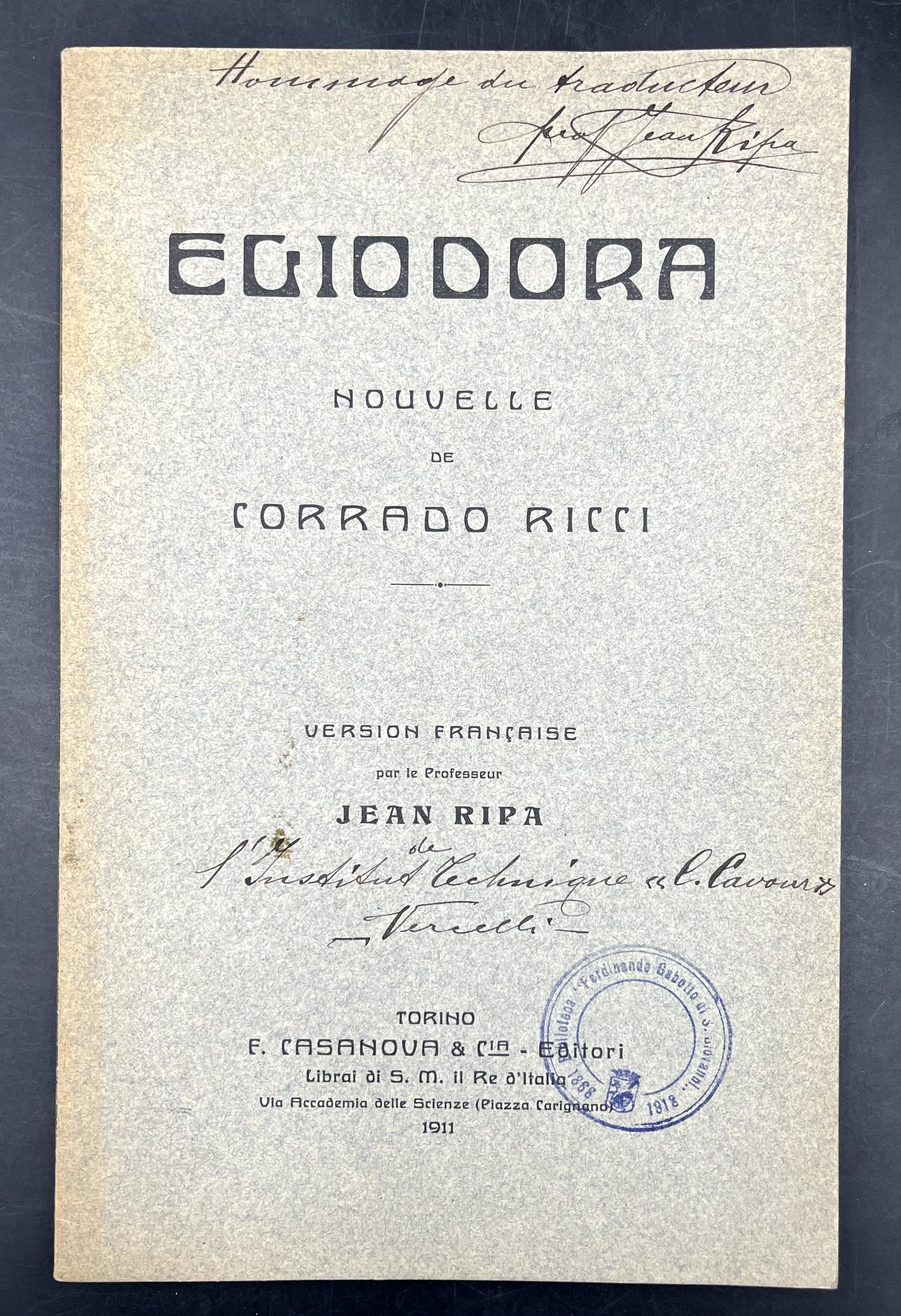 ELIODORA. Nouvelle de Corrado RICCI. [TESTO ITALIANO e] version française …