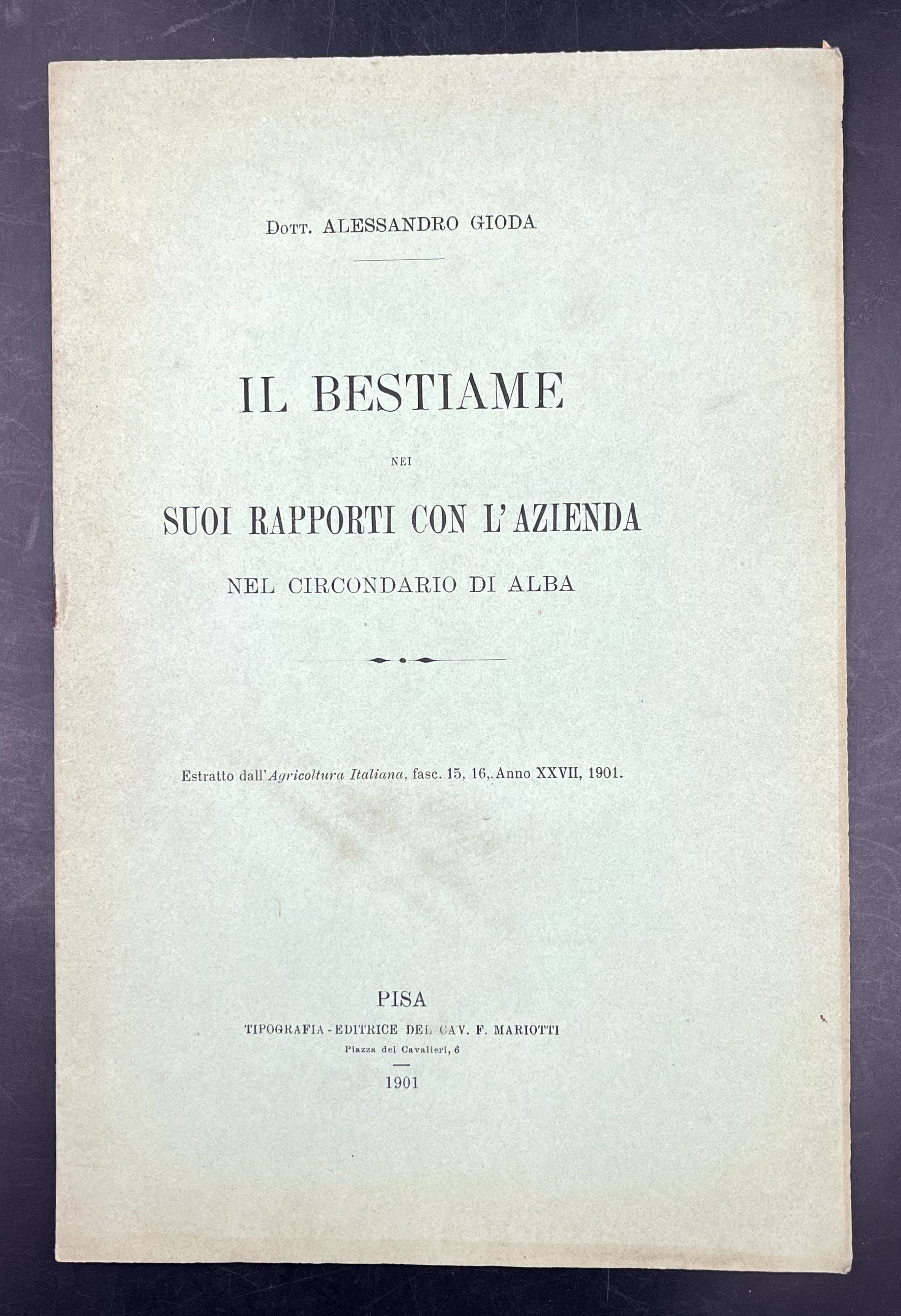 IL BESTIAME nei suoi RAPPORTI con l'AZIENDA nel Circondario di …