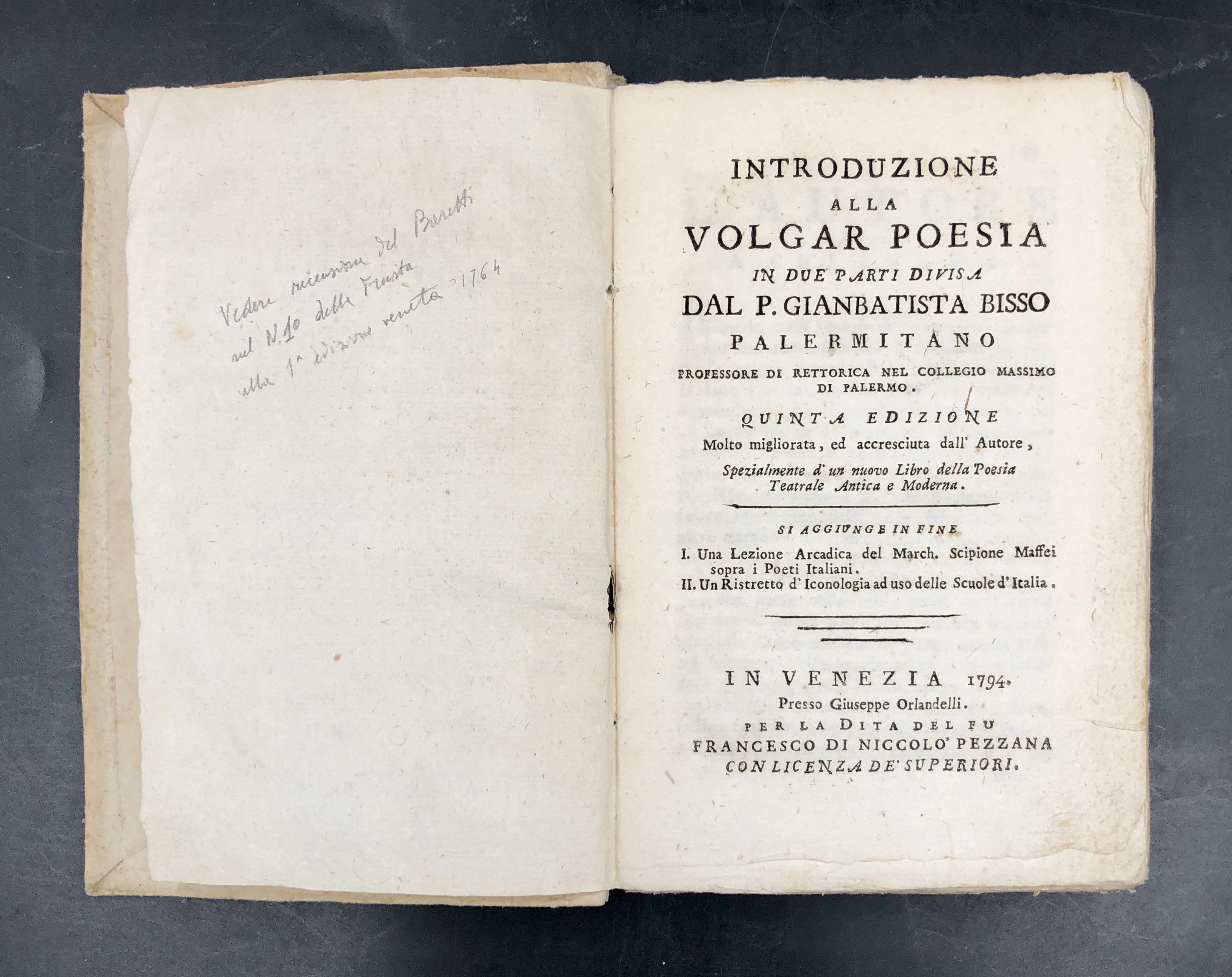 Introduzione alla VOLGAR POESIA in due parti divisa. Quinta edizione. …