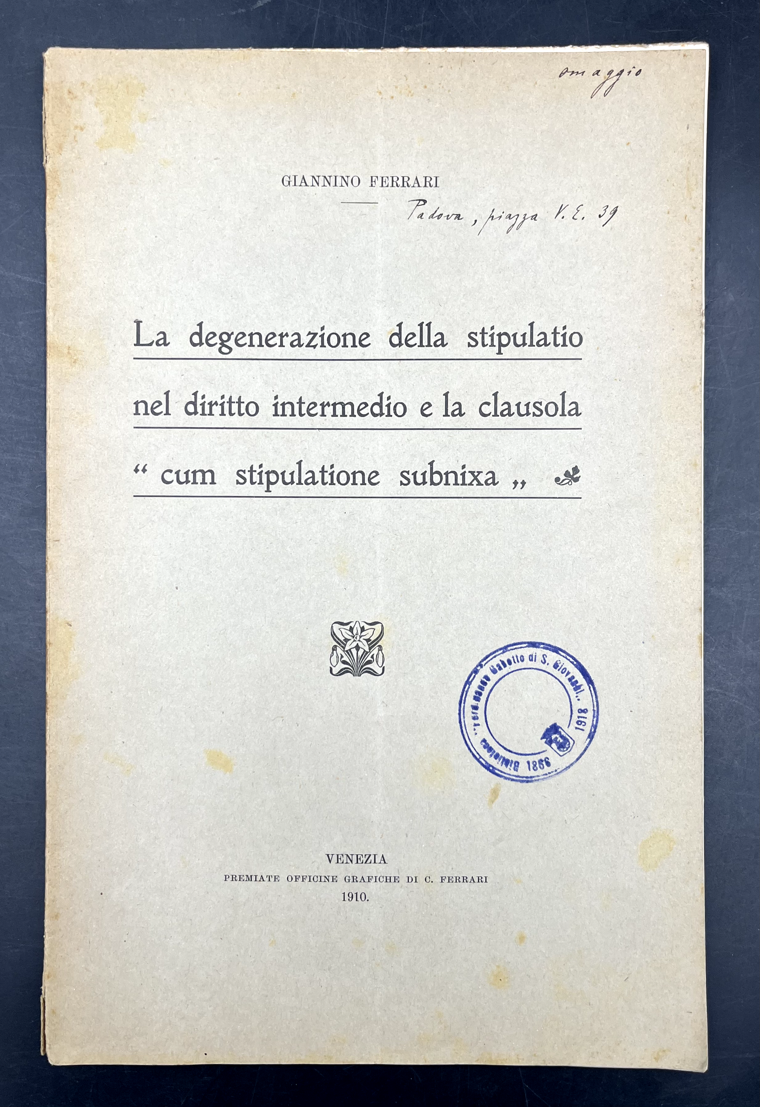 La DEGENERAZIONE della STIPULATIO nel DIRITTO INTERMEDIO e la clausola …