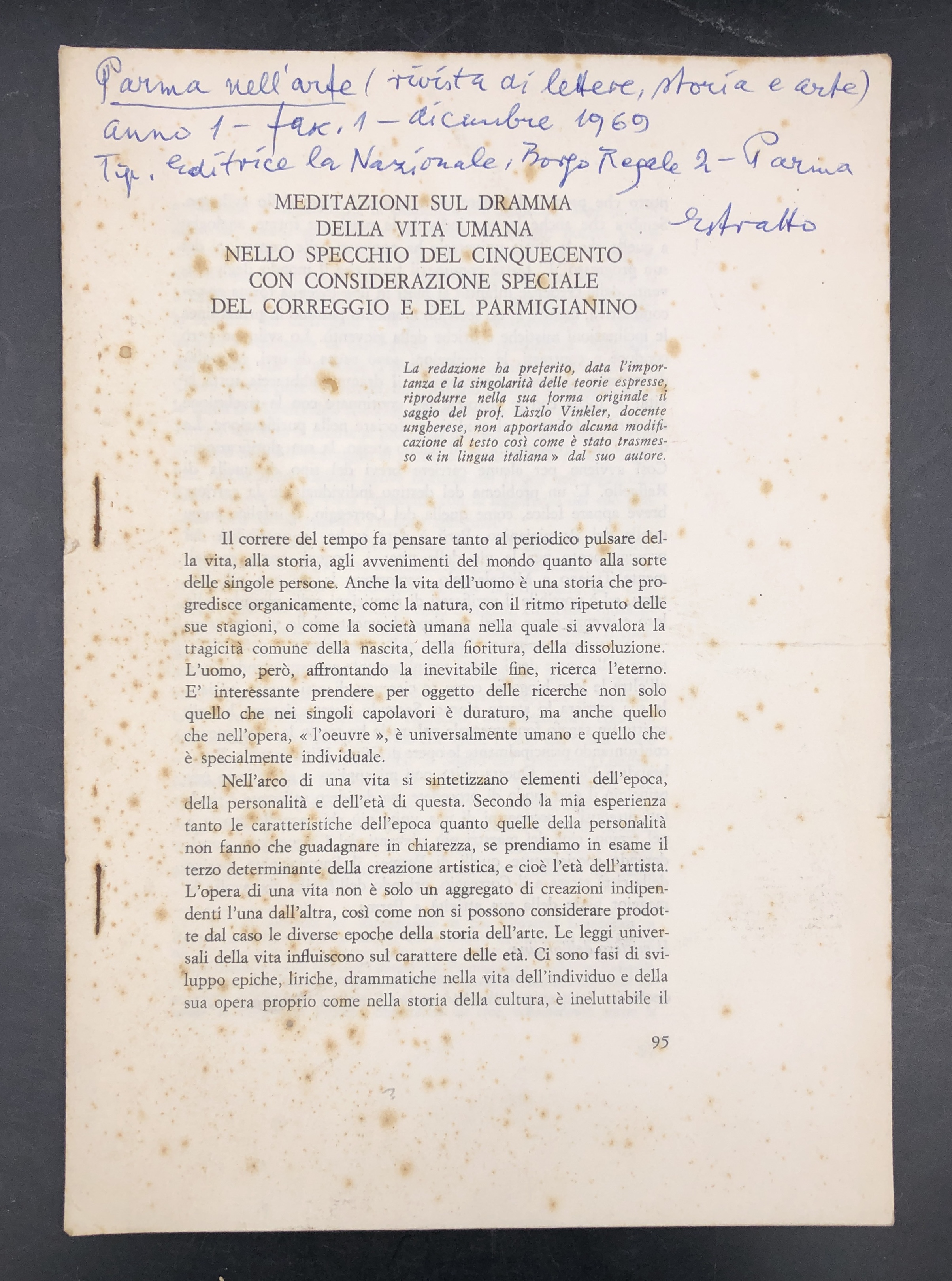 Meditazioni sul dramma della VITA UMANA nello specchio del Cinquecento …