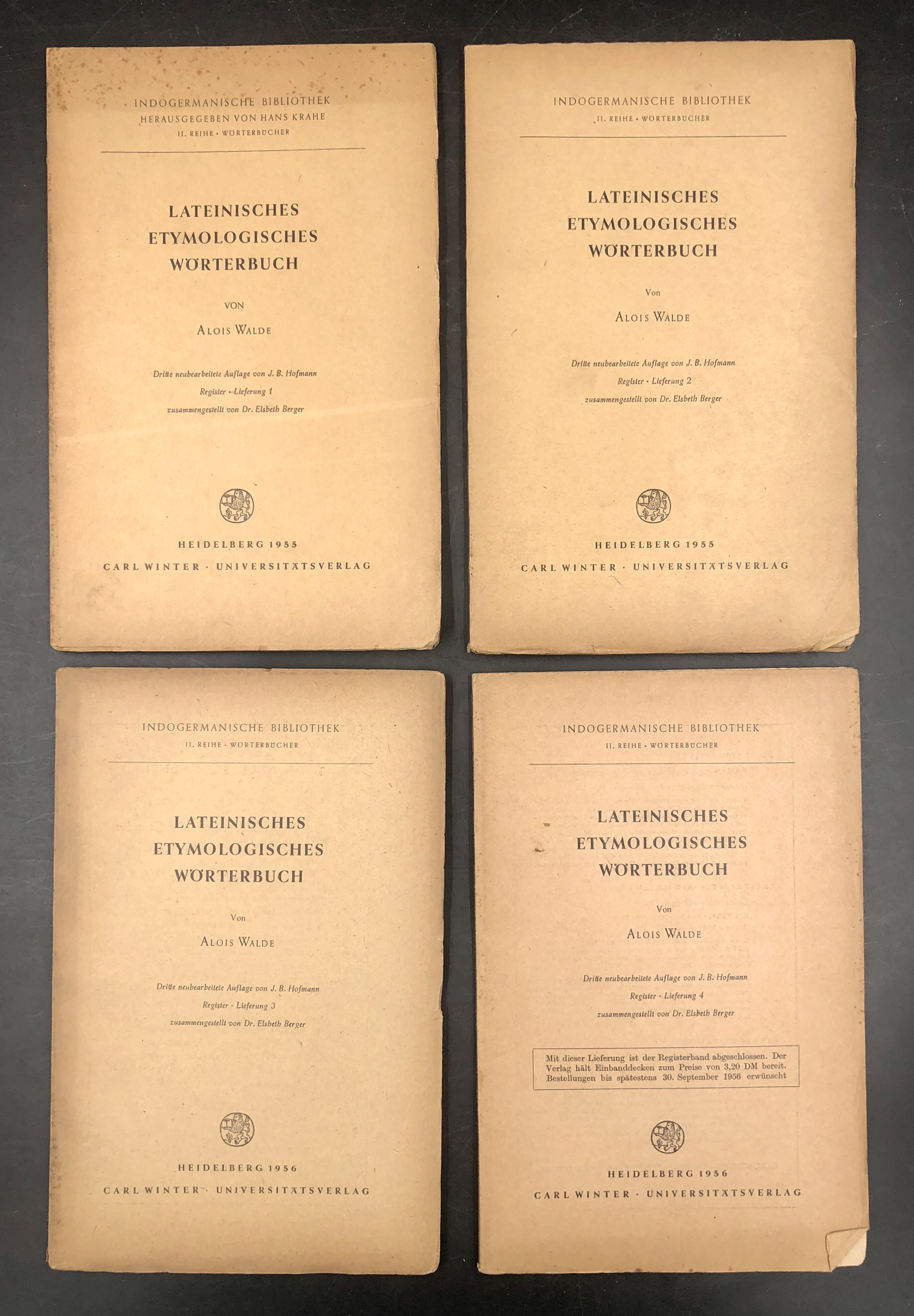 REGISTER (cioè indice del) LATEINISCHES ETYMOLOGISCHES WÖRTERBUCH von Alois WALDE. …