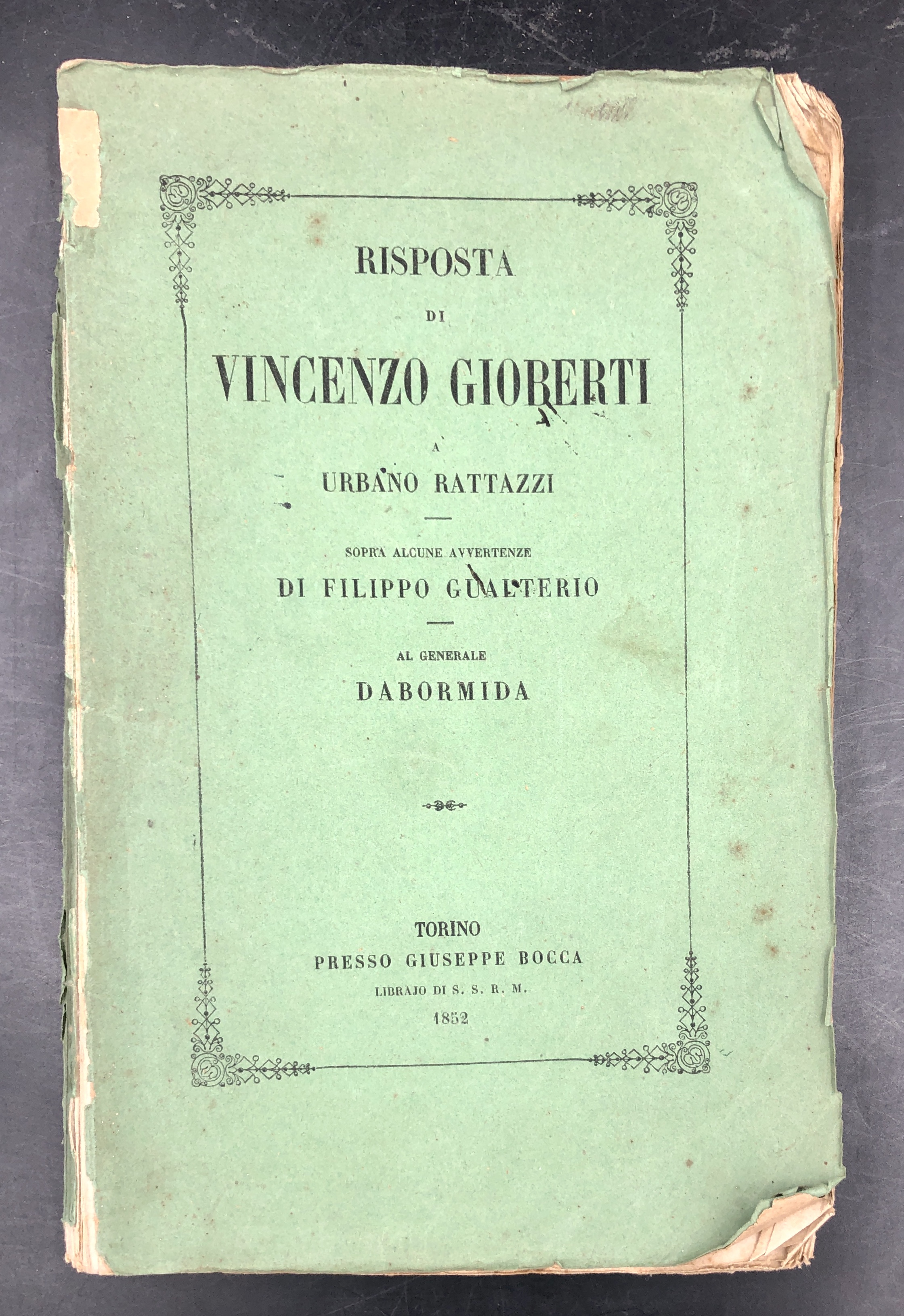 RISPOSTA di Vincenzo Gioberti a Urbano RATTAZZI sopra alcune avvetenze …