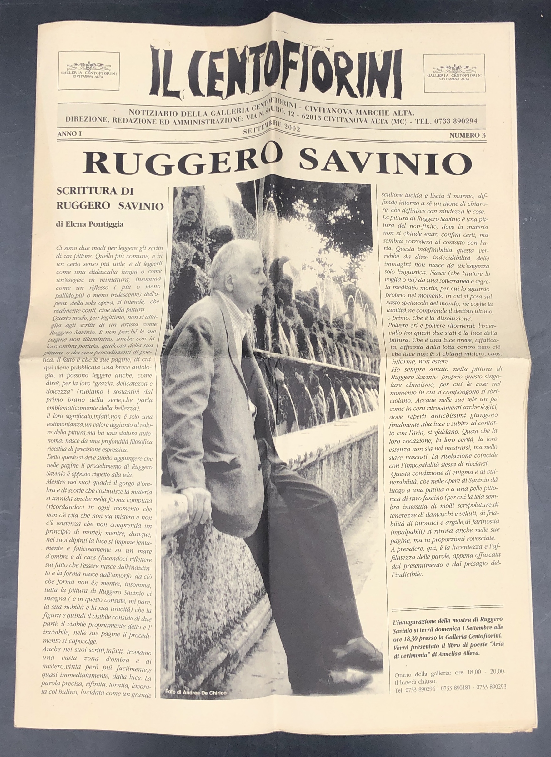 RUGGERO SAVINIO. Fasc. monografico per la Mostra della Galleria Il …