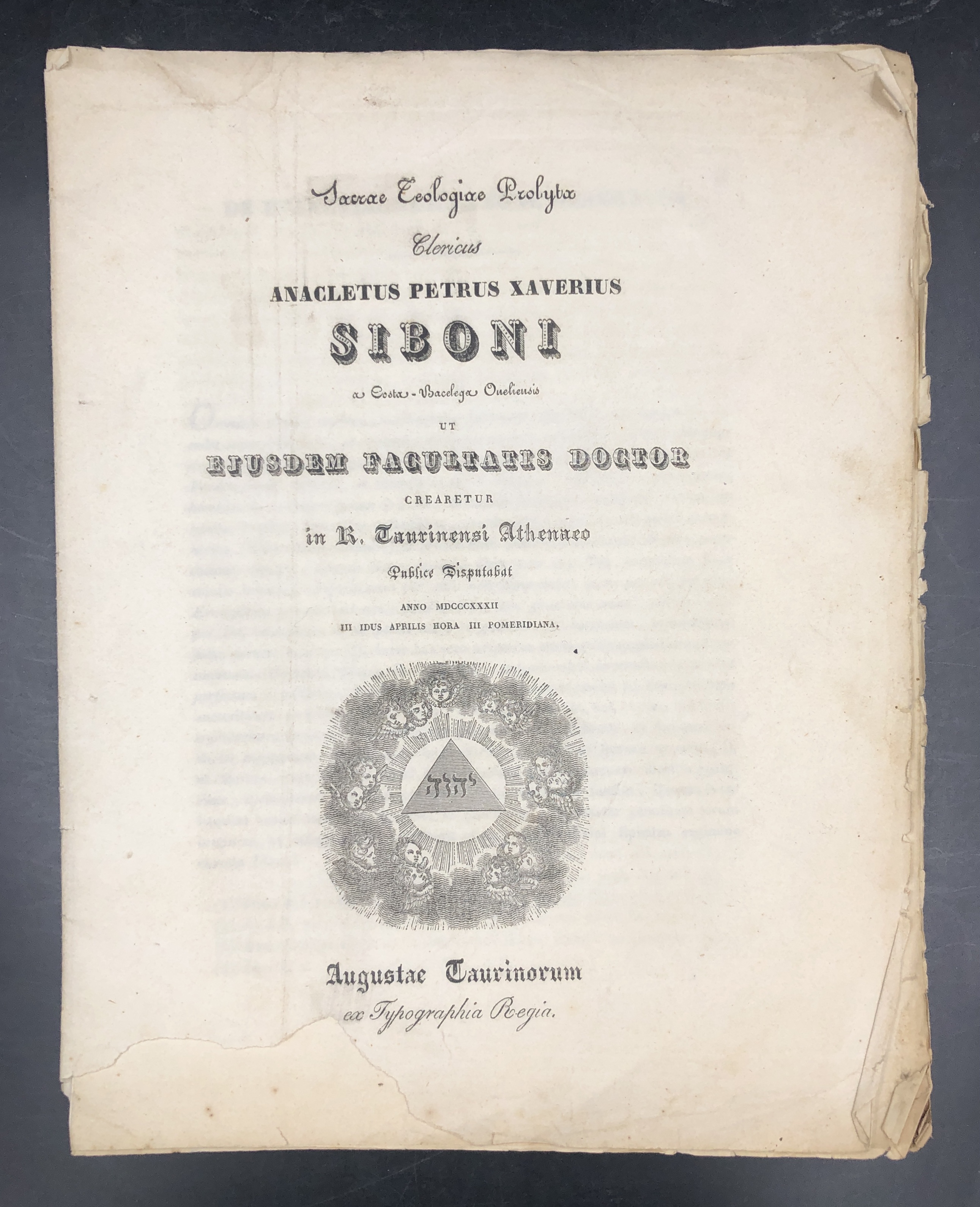 Sacrae Theologiae Prolyta Anacletus Petrus Xaverius SIBONI a Costa-Bacelega ONELIENSIS …