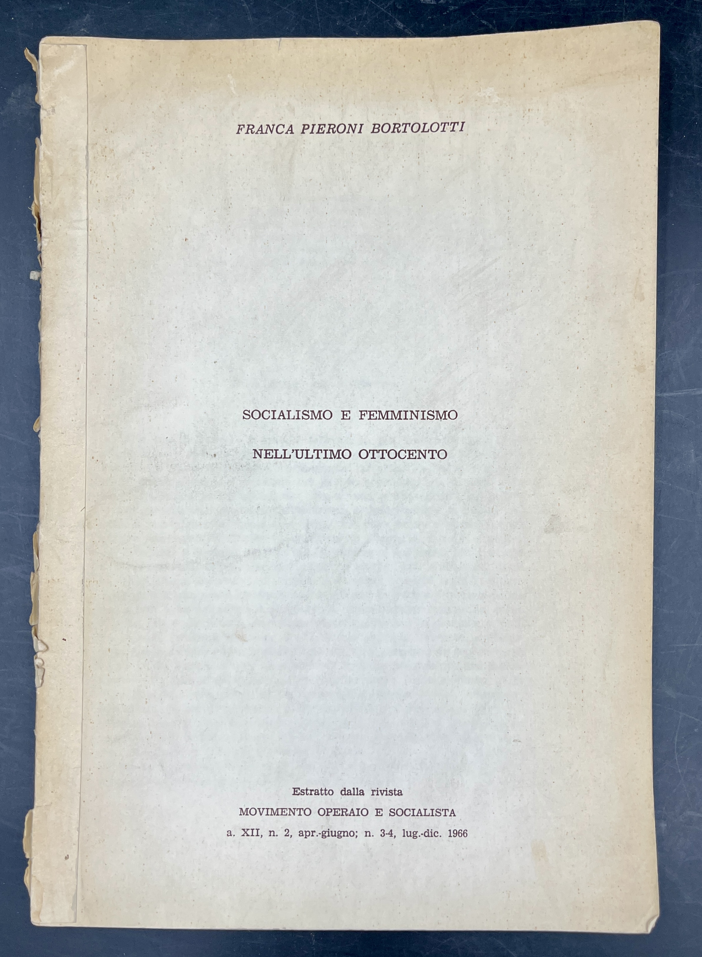 SOCIALISMO e FEMMINISMO nell'ULTIMO OTTOCENTO. Estratto originale da: Movimento operaio …