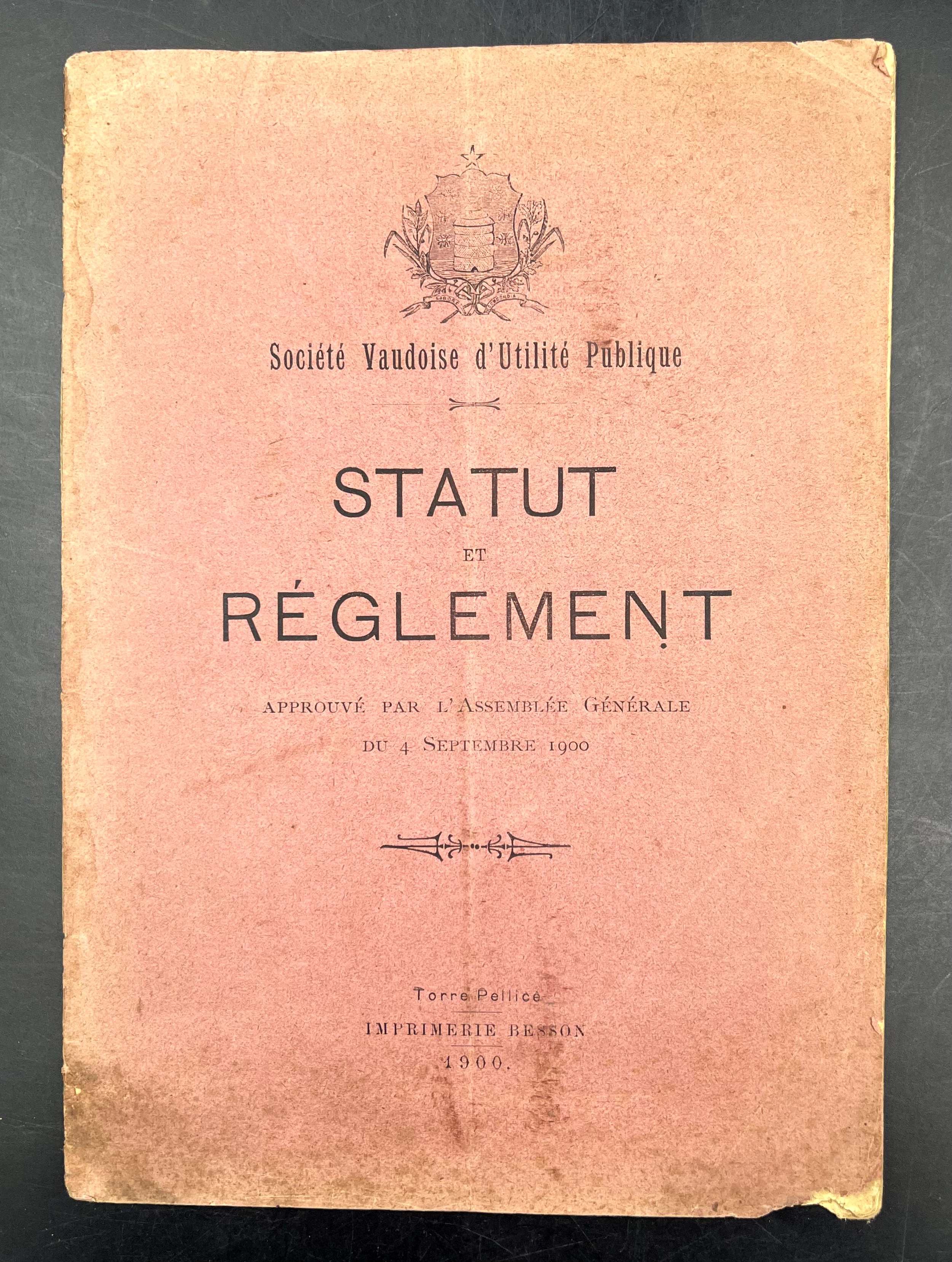 Société VAUDOISE d'Utilité Publique. STATUT et REGLEMENT approuvé par l'Assemblé …
