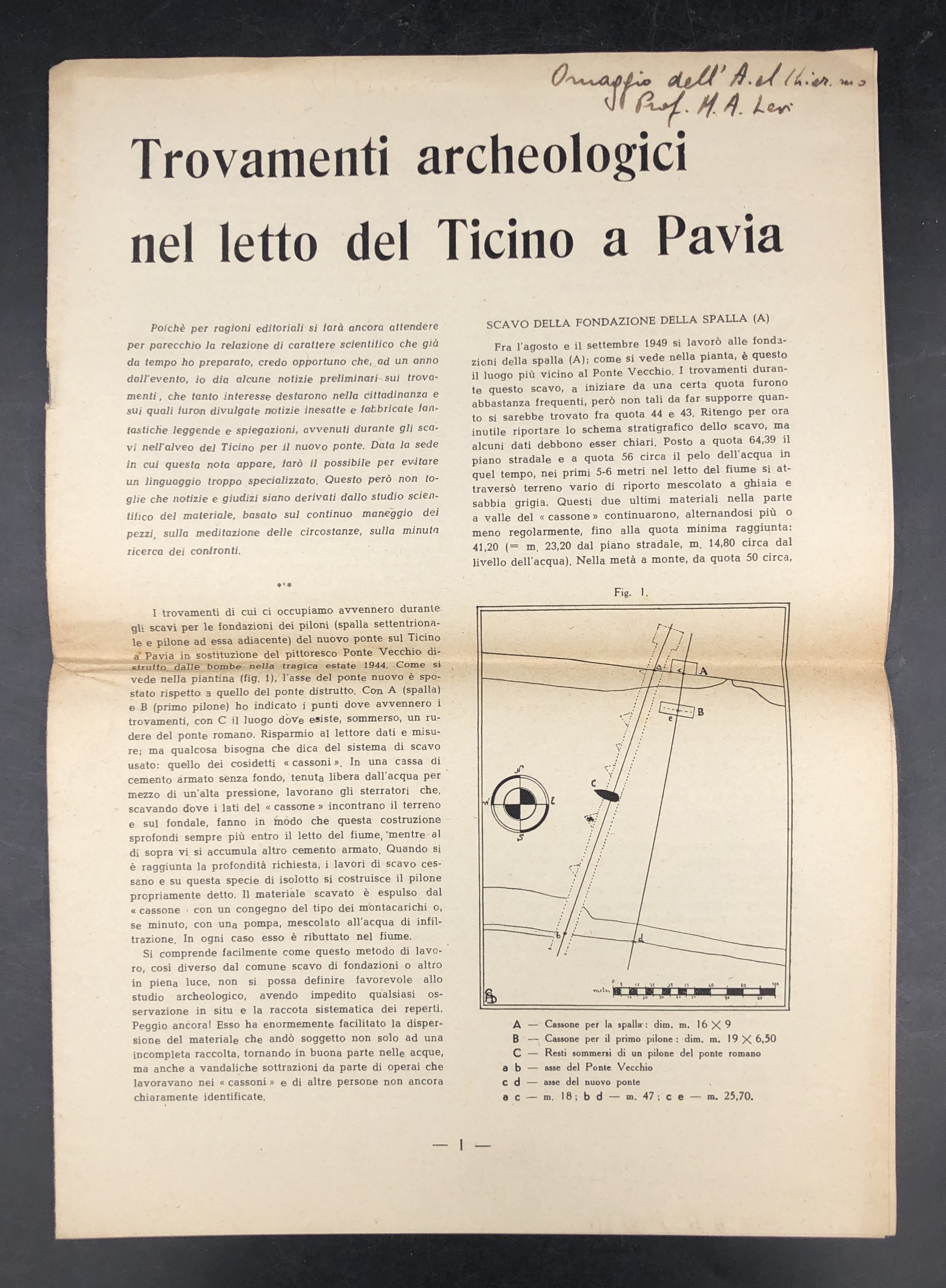 TROVAMENTI ARCHEOLOGICI nel letto del TICINO a PAVIA. Estratto originale …