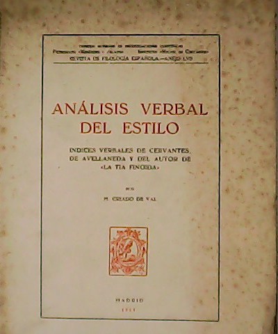 Análisis verbal del estilo. Indeces verbales de Cervantes, de Avellaneda …