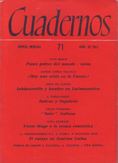 CUADERNOS.- N º71.- Revista Mensual de América Latina. Director: Germán …