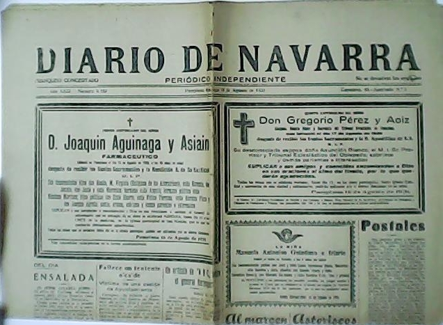 DIARIO DE NAVARRA. Periódico Independiente. Año XXIX. Nº9.152.