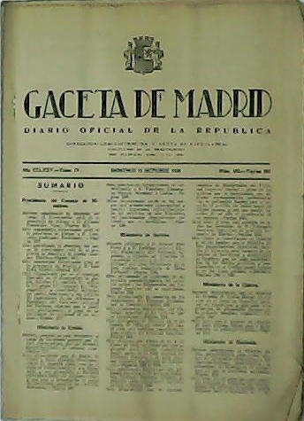 GACETA DE MADRID. DIARIO OFICIAL DE LA REPÚBLICA. Año CCLXXV. …