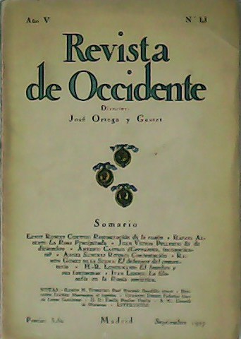 REVISTA DE OCCIDENTE. Año V, Nº LI. Colaboran: Ernst Robert …