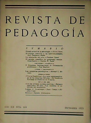 Revista de Pedagogía. Año XII. Nº 144. Colaboran: José Junqueras …